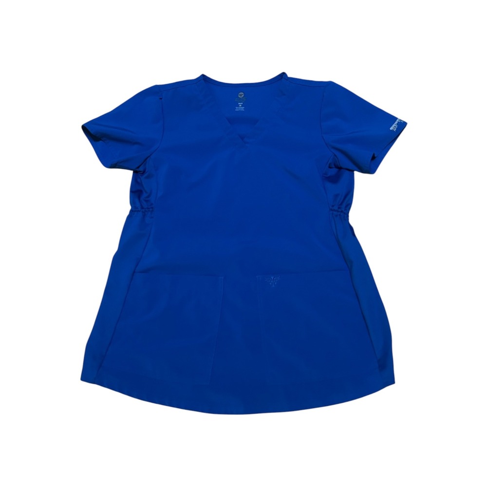 Med Couture Scrub Top Royal Blue V-Neck Cinched Waist Womens X-Small